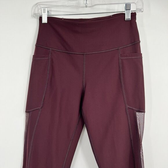 Victoria’s Secret Sport Athletic Workout Tight Maroon Leggings Mesh Detail Small - Picture 2 of 10